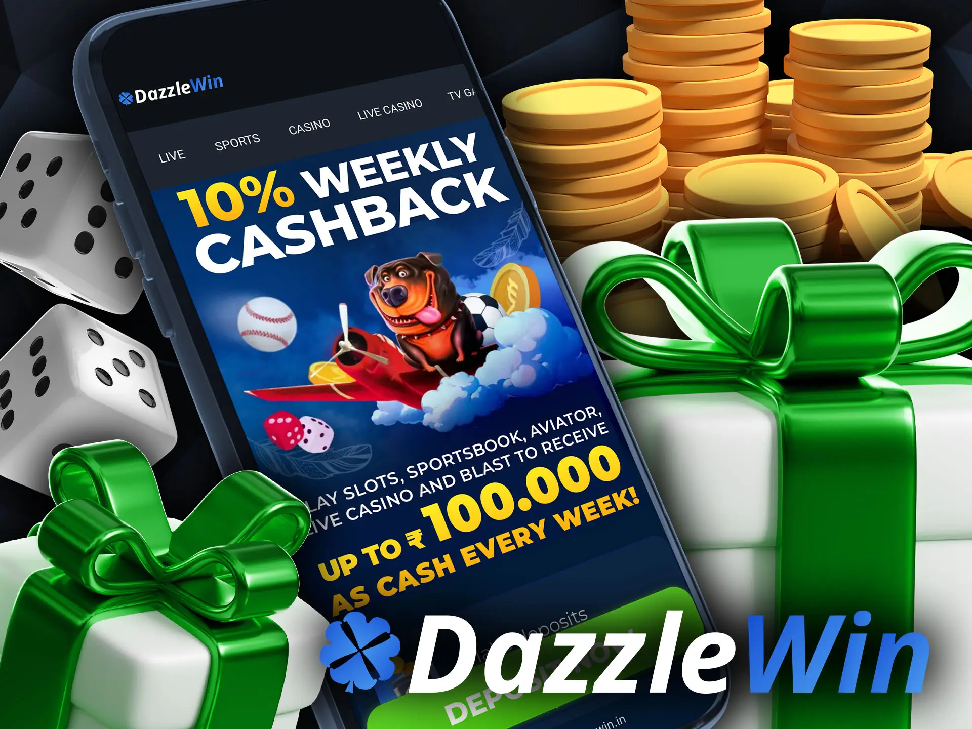 Be active when playing and betting at DazzleWin as the casino has prepared a great cashback for you.