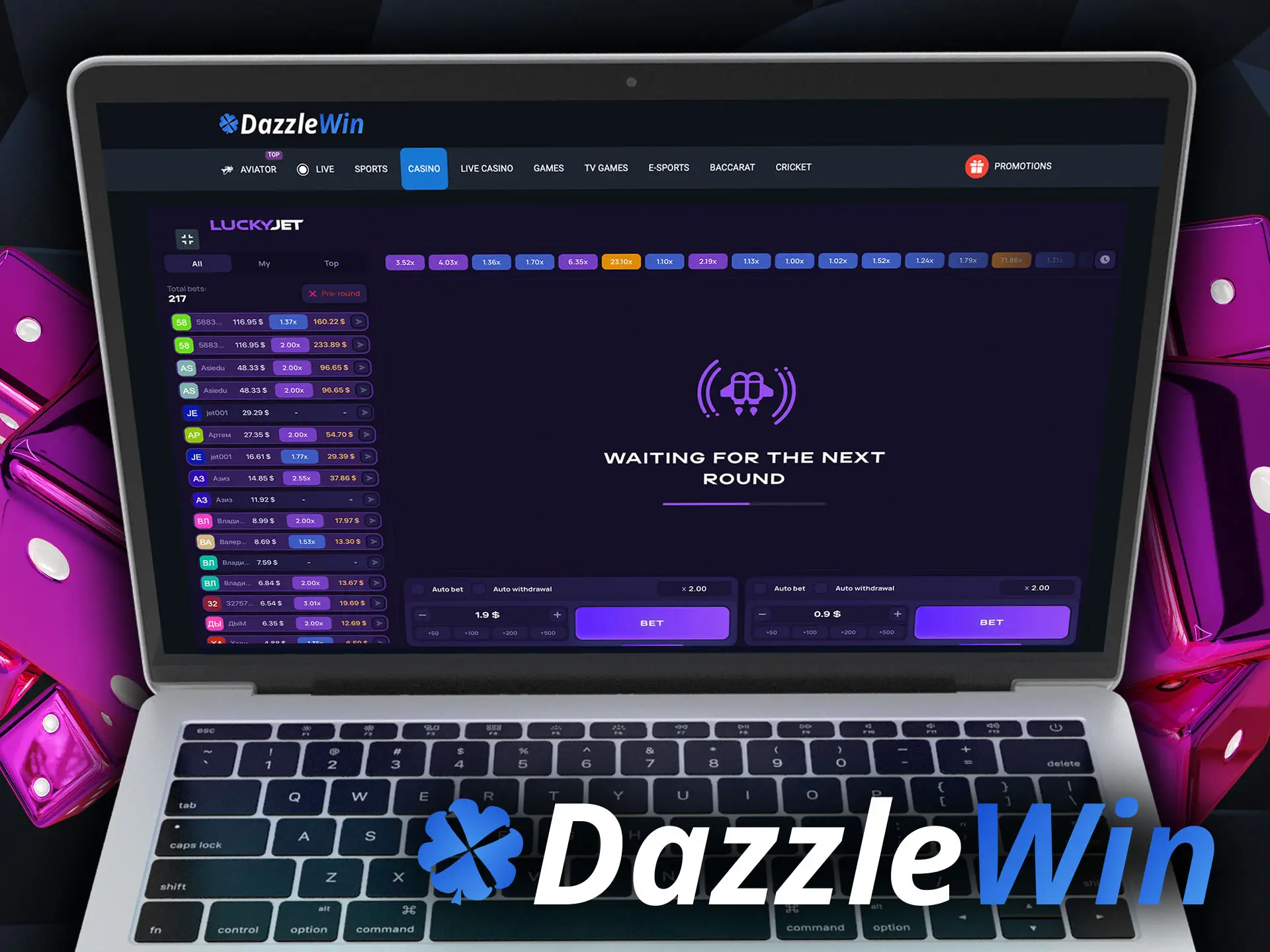 Sign up and show off your gaming skills at Lucky Jet from DazzleWin Casino.