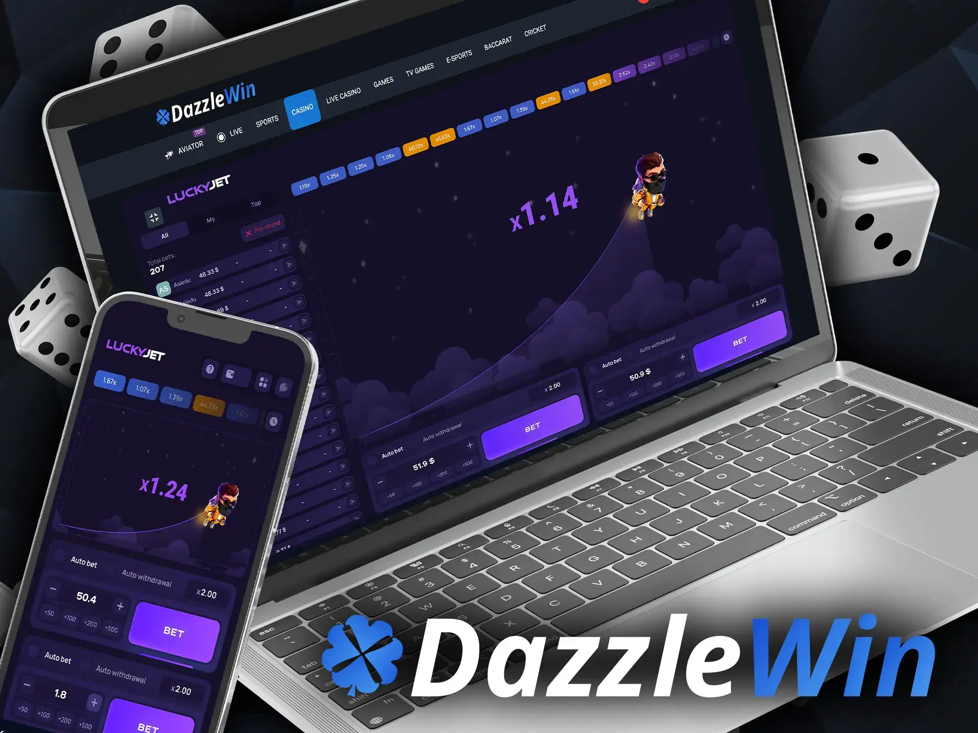 Get the information you need about the slot version under which the Lucky Jet game works at DazzleWin Casino.